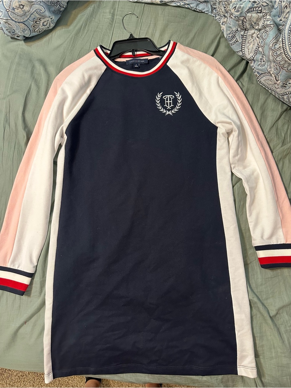 Tommy Hilfiger Navy, White & Pink Raglan Crewneck Sweater Sport Dress
